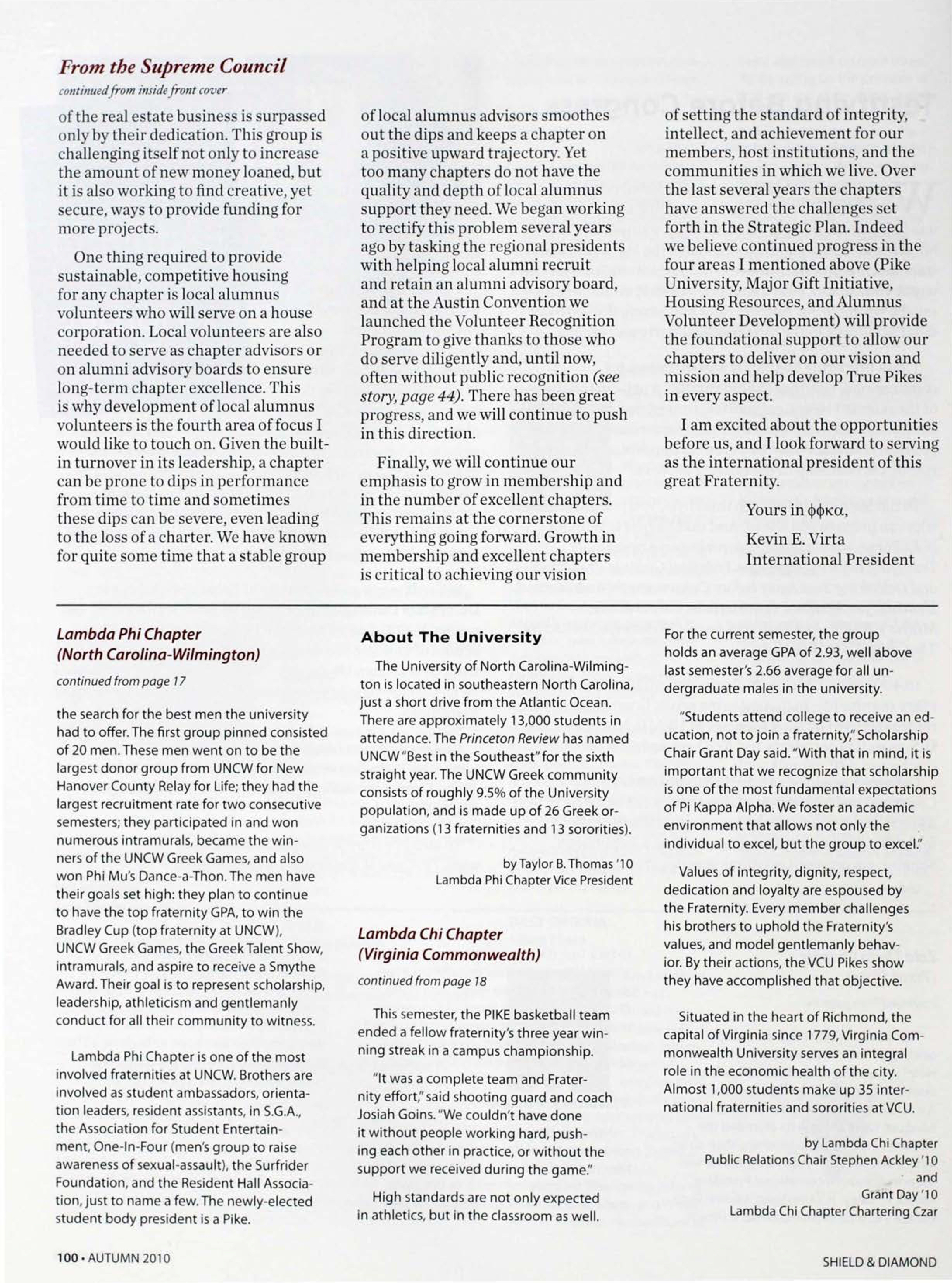 From the Supreme Council: Our Vision for Increasing Success, Continued, Autumn 2010